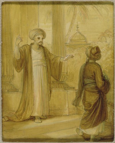 Two male figures standing, illustration from an Eastern Romance, possibly 